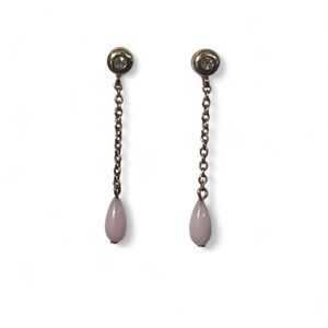 Gold Tone Pink Teardrop Dangle Earrings